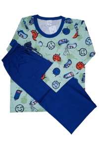 0367 Pijama Carinhas com Calça Azul 10